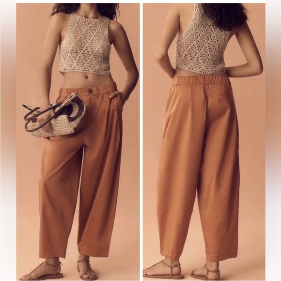 NWT Anthropologie Maeve Curve Poplin Barrel Pants Brown L - Picture 1 of 8